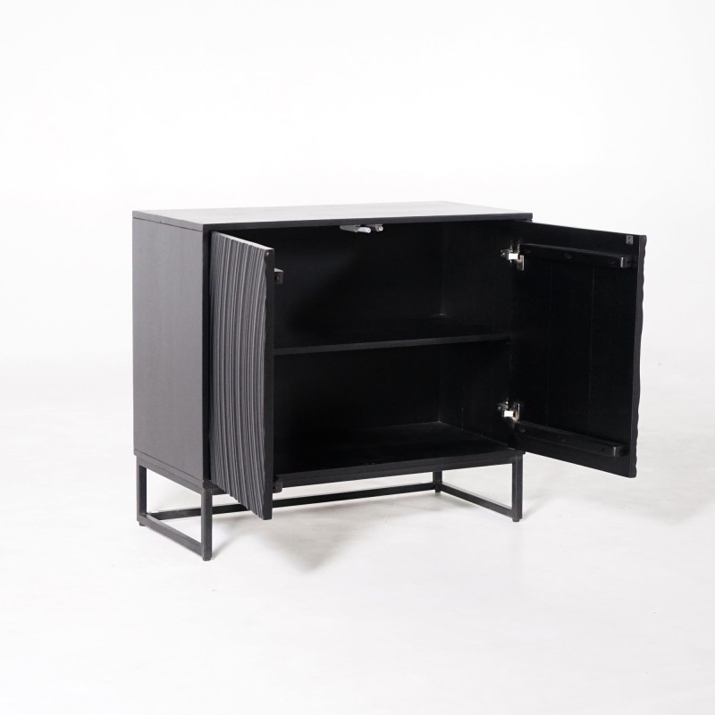 Modernes Designer-Sideboard aus schwarzem massivem Mangoholz - 85 cm - Radian