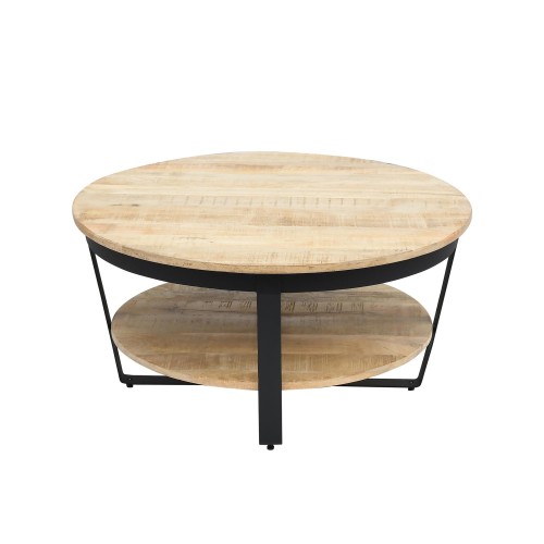 Runder Couchtisch aus Holz und Metall im Industrial-Stil - Hadley