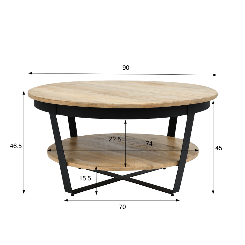 Runder Couchtisch aus Holz und Metall im Industrial-Stil - Hadley