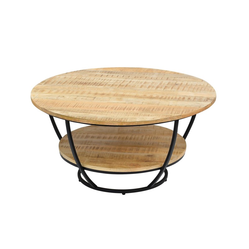 Runder Couchtisch aus Massivholz und schwarzem Metall - Corven