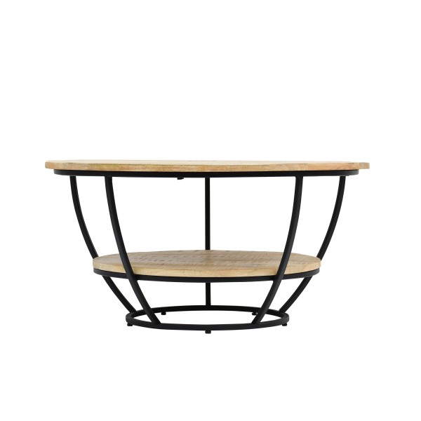 Runder Couchtisch aus Massivholz und schwarzem Metall - Corven