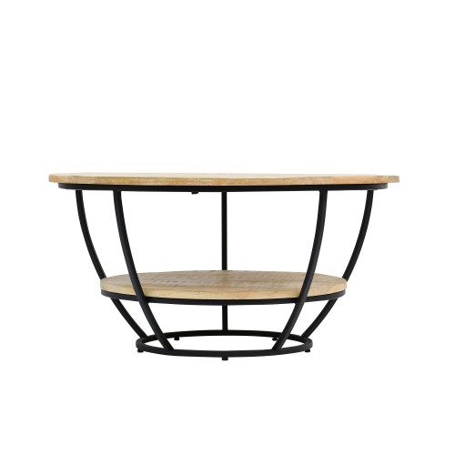 Runder Couchtisch aus Massivholz und schwarzem Metall - Corven