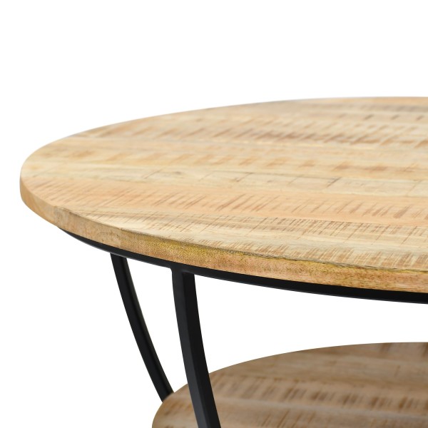 Runder Couchtisch aus Massivholz und schwarzem Metall - Corven