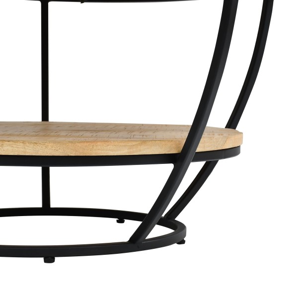 Runder Couchtisch aus Massivholz und schwarzem Metall - Corven