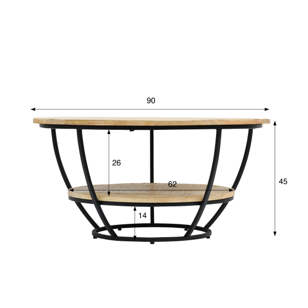 Runder Couchtisch aus Massivholz und schwarzem Metall - Corven