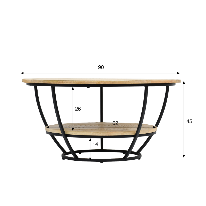 Runder Couchtisch aus Massivholz und schwarzem Metall - Corven