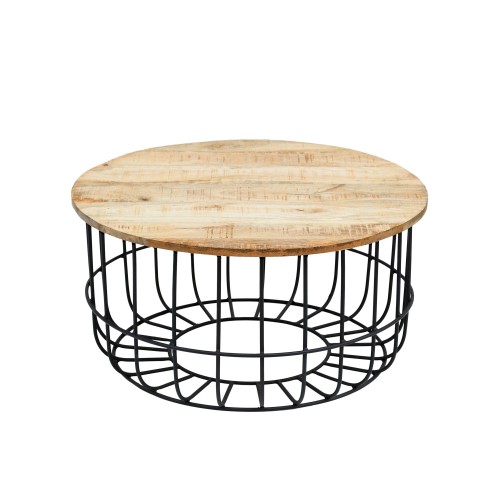 Runder Couchtisch aus Massivholz und schwarzem Metall - Orson