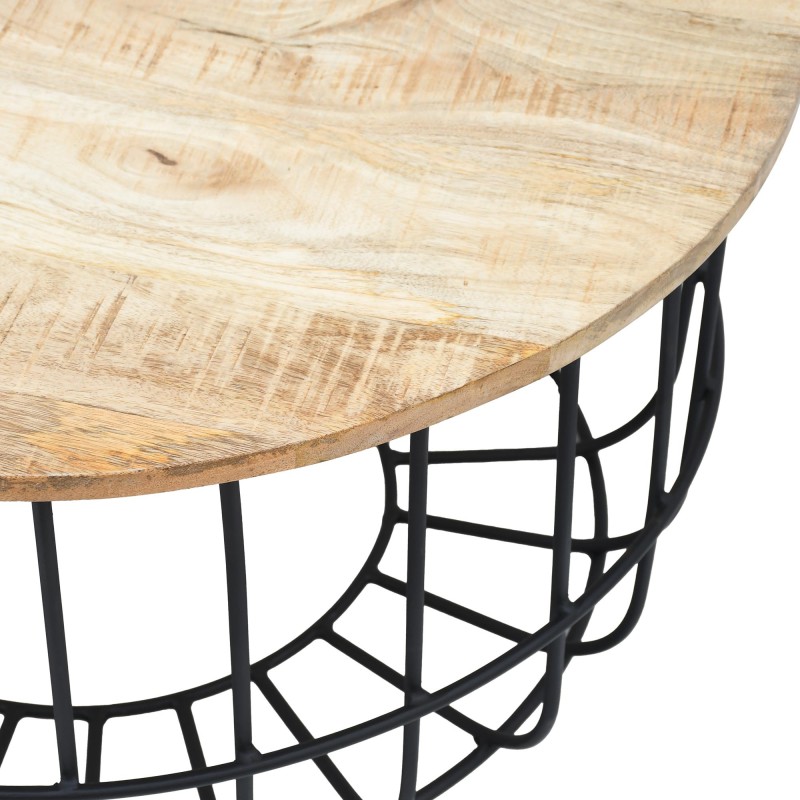 Runder Couchtisch aus Massivholz und schwarzem Metall - Orson