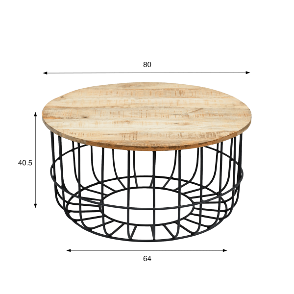 Runder Couchtisch aus Massivholz und schwarzem Metall - Orson