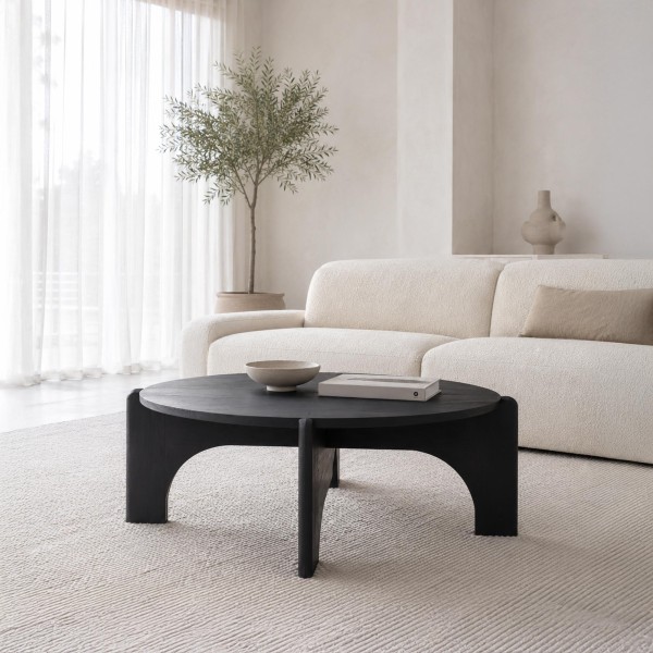 Runder schwarzer Couchtisch aus Massivholz - Stellan