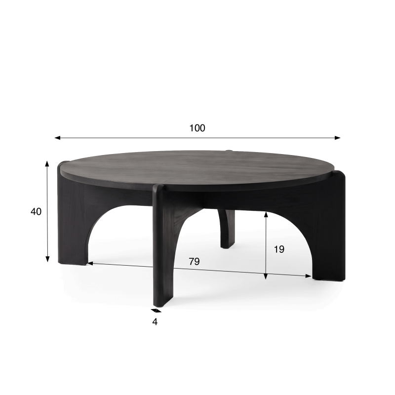 Runder schwarzer Couchtisch aus Massivholz - Stellan