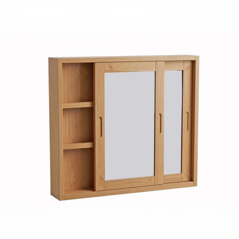 Badezimmerschrank 80 cm aus Massivholz mit Spiegel und Schiebetüren