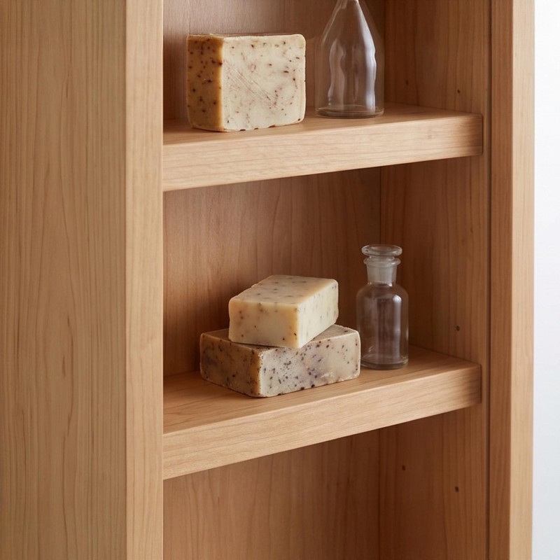 Badezimmerschrank 80 cm aus Massivholz mit Spiegel und Schiebetüren