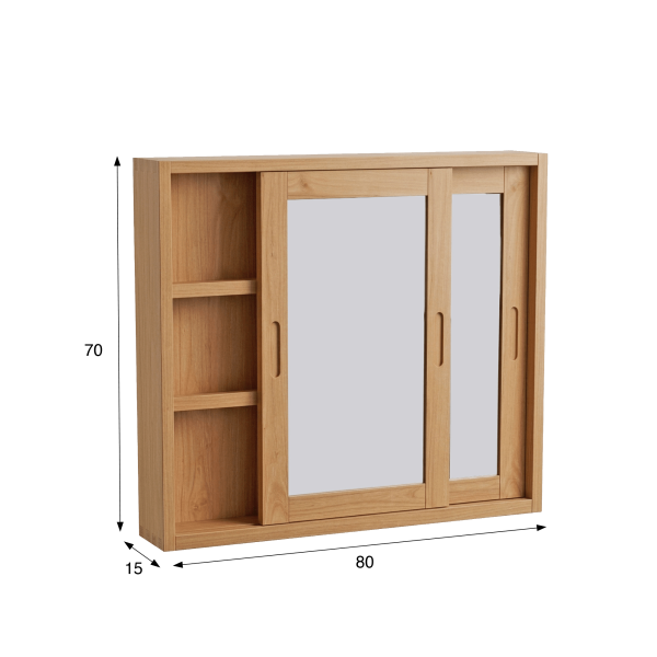 Badezimmerschrank 80 cm aus Massivholz mit Spiegel und Schiebetüren
