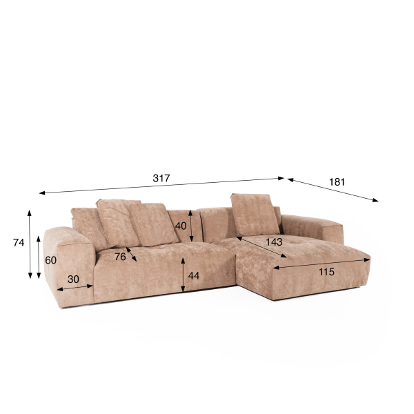 5-Sitzer-Ecksofa aus Stoff mit Recamiere rechts - Olya