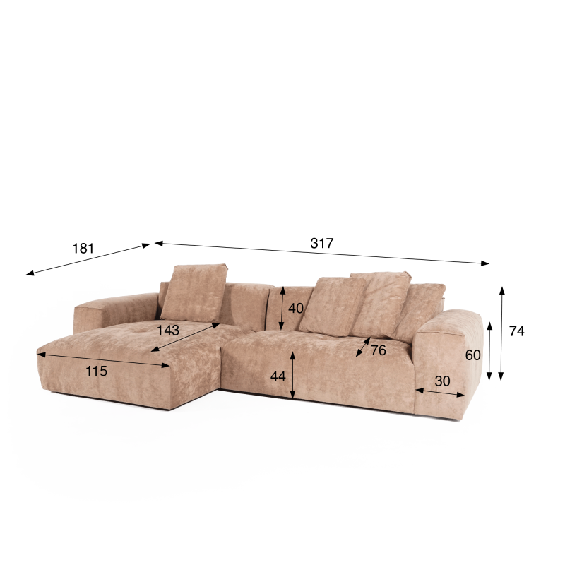 5-Sitzer-Ecksofa aus Stoff mit Recamiere links - Olya