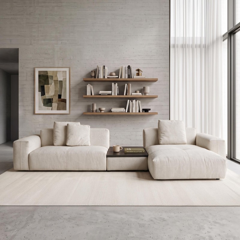 5-Sitzer-Ecksofa mit Recamiere rechts und integriertem Couchtisch - Olya