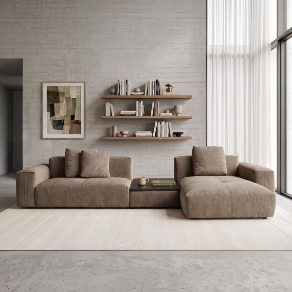 5-Sitzer-Ecksofa mit Recamiere rechts und integriertem Couchtisch - Olya
