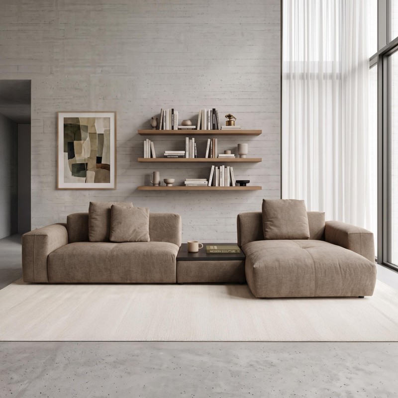 5-Sitzer-Ecksofa mit Recamiere rechts und integriertem Couchtisch - Olya