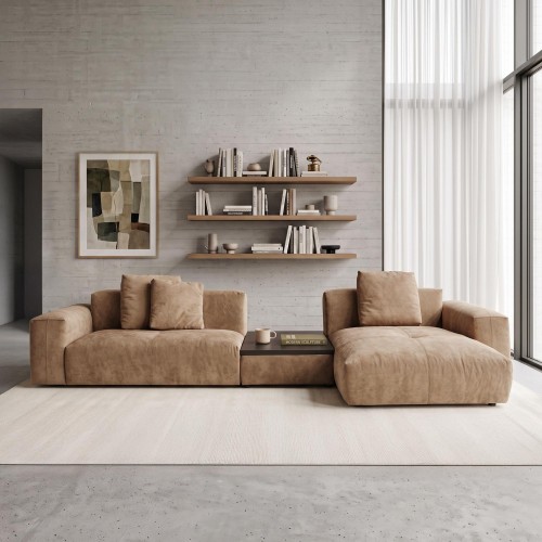 5-Sitzer-Ecksofa mit Recamiere rechts und integriertem Couchtisch - Olya