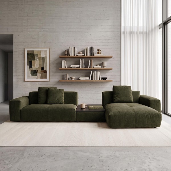5-Sitzer-Ecksofa mit Recamiere rechts und integriertem Couchtisch - Olya