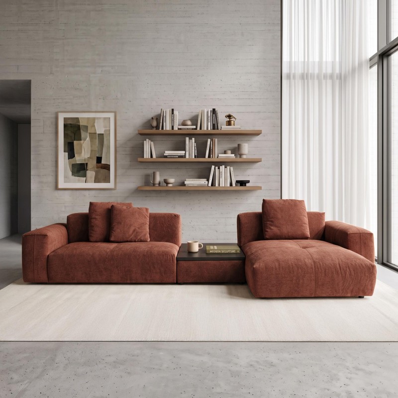5-Sitzer-Ecksofa mit Recamiere rechts und integriertem Couchtisch - Olya