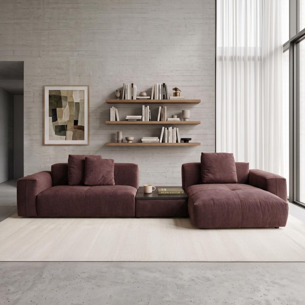 5-Sitzer-Ecksofa mit Recamiere rechts und integriertem Couchtisch - Olya