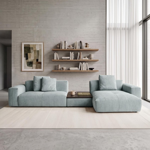 5-Sitzer-Ecksofa mit Recamiere rechts und integriertem Couchtisch - Olya