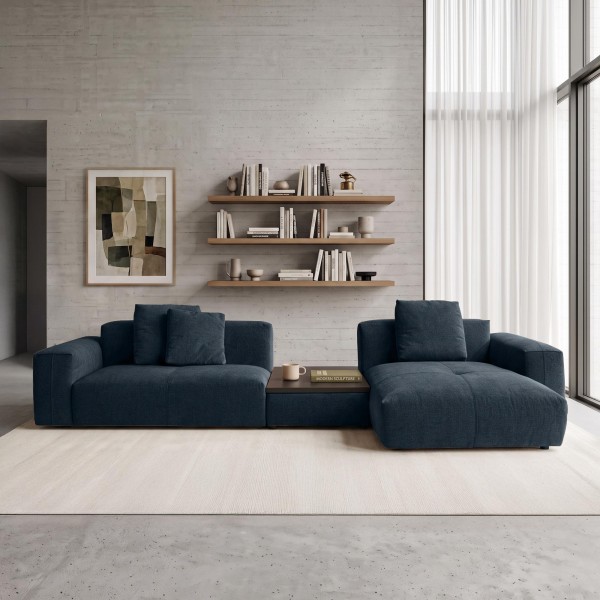 5-Sitzer-Ecksofa mit Recamiere rechts und integriertem Couchtisch - Olya