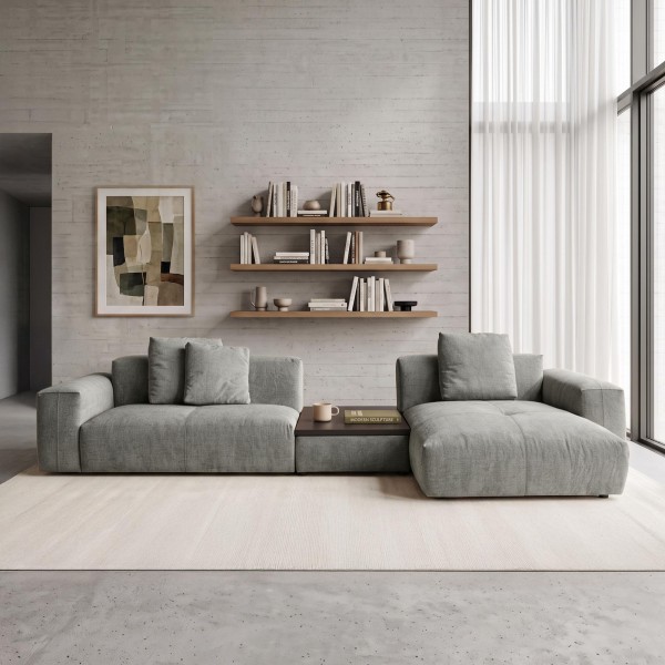 5-Sitzer-Ecksofa mit Recamiere rechts und integriertem Couchtisch - Olya