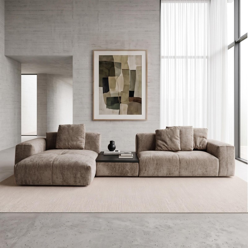 5-Sitzer-Ecksofa mit Recamiere links und integriertem Couchtisch - Olya