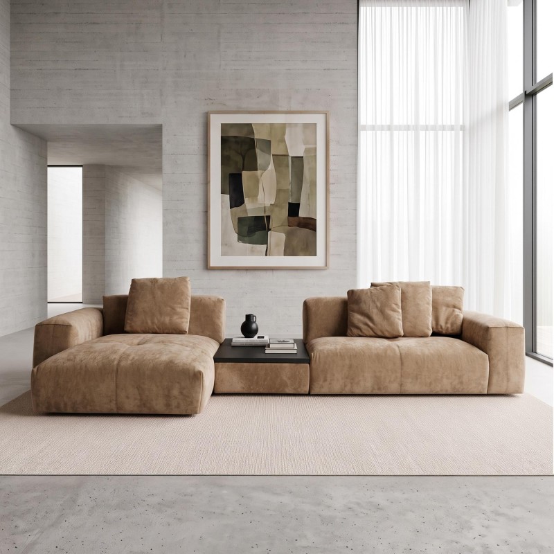 5-Sitzer-Ecksofa mit Recamiere links und integriertem Couchtisch - Olya