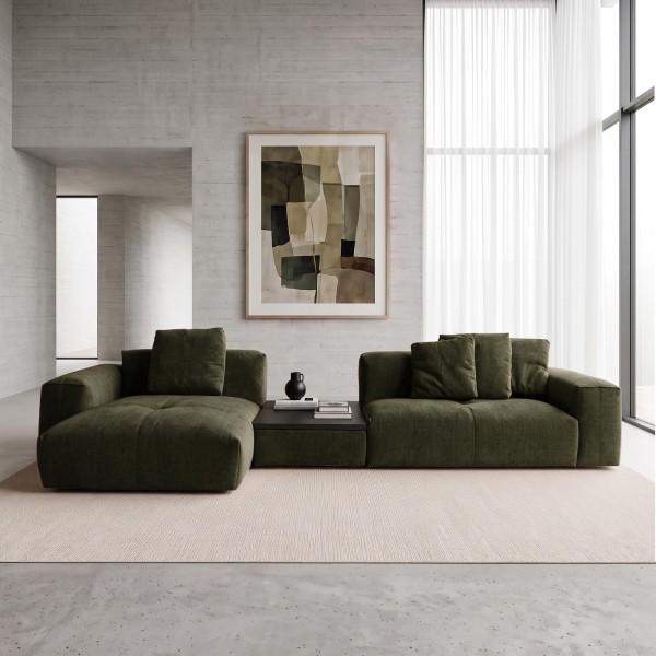 5-Sitzer-Ecksofa mit Recamiere links und integriertem Couchtisch - Olya