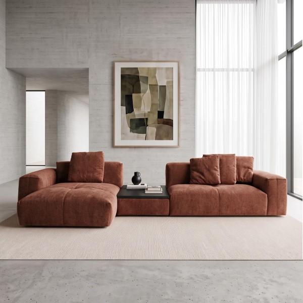 5-Sitzer-Ecksofa mit Recamiere links und integriertem Couchtisch - Olya