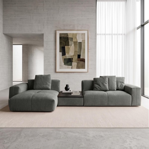5-Sitzer-Ecksofa mit Recamiere links und integriertem Couchtisch - Olya