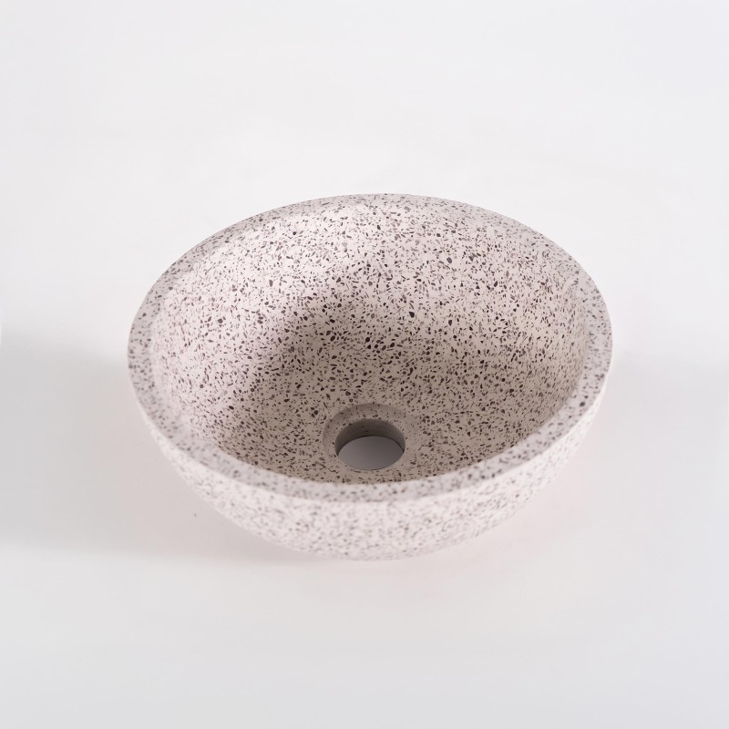 Rundes Waschbecken aus weißem Terrazzo 40 x 40 cm - Mahina