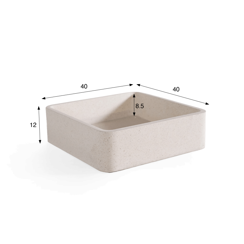 Quadratisches Waschbecken aus weißem Terrazzo 40 x 40 cm - Kalani