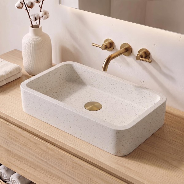 Rechteckiges Waschbecken aus weißem Terrazzo 50 x 30 cm - Nohea