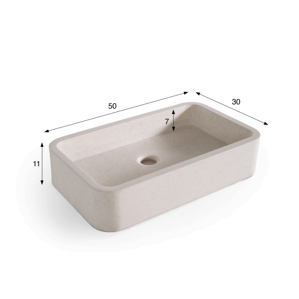Rechteckiges Waschbecken aus weißem Terrazzo 50 x 30 cm - Nohea