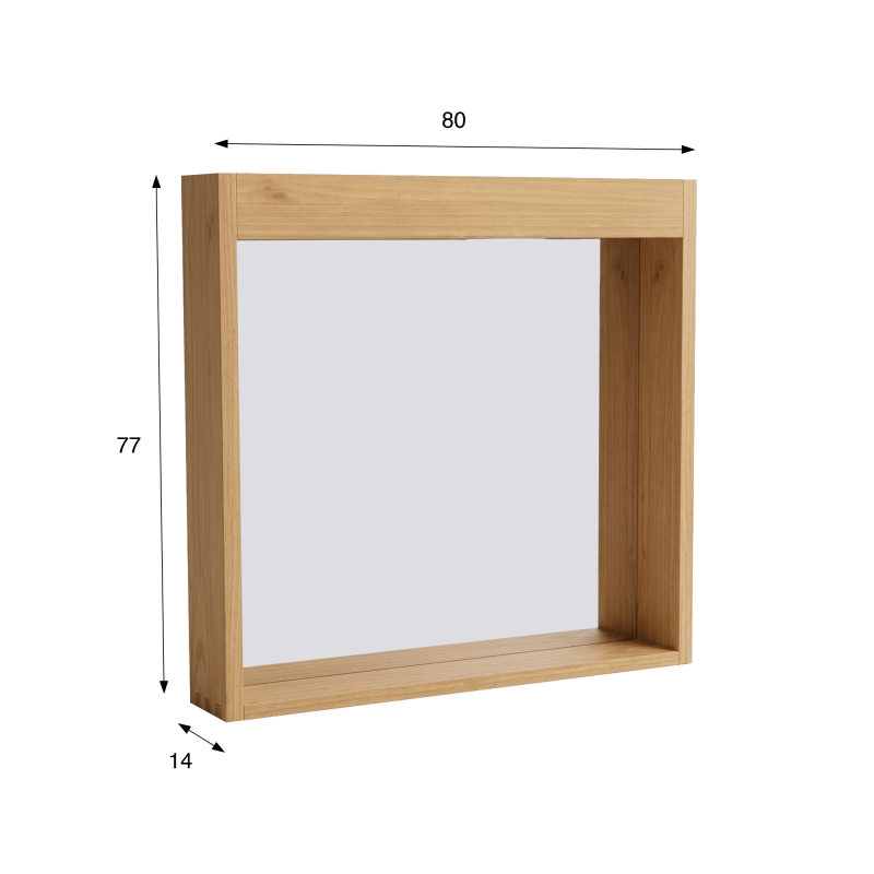 Rechteckiger Spiegel 80 cm mit Massivholzrahmen und Aussparung für Leuchten