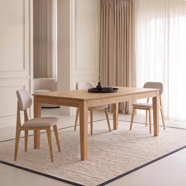 Rechteckiger Esstisch aus Eichenholz 180 x 90 cm mit 60 cm Verlängerungsplatte