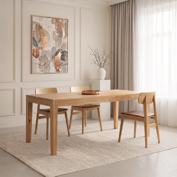 Esstisch aus Eichenholz 180 x 90 cm mit 2 Verlängerungsplatten à 50 cm