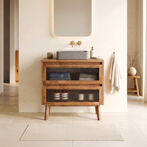 Waschtischunterschrank aus massivem Teakholz 80 cm - Riona