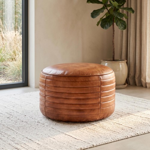 Runder Sitzhocker aus Leder - Savoy