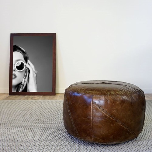 Runder Sitzhocker aus Leder Patchwork