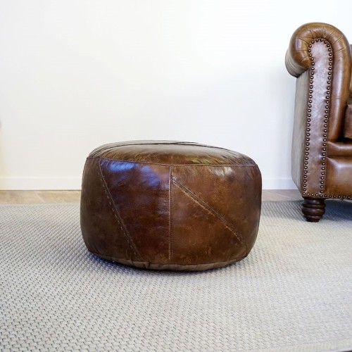 Runder Sitzhocker aus Leder Patchwork