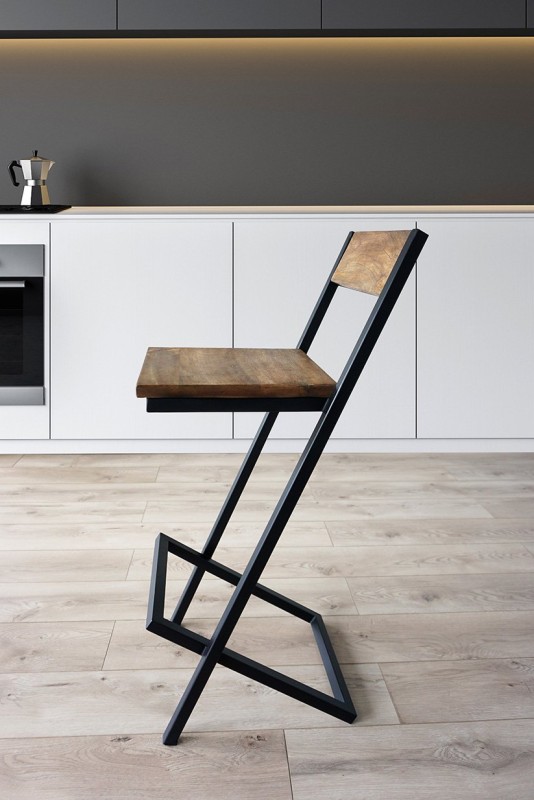 Barstuhl aus Holz und Metall Linea