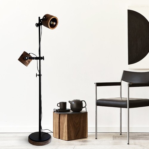 Industrielle Stehlampe aus Holz und Metall - Woody