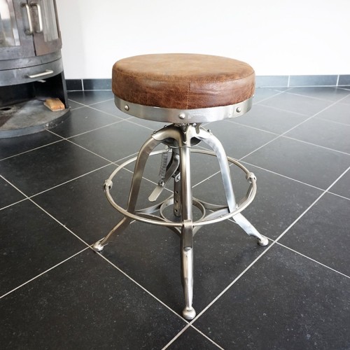 Industrieller Hocker aus Leder