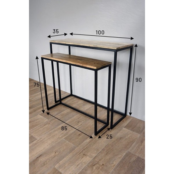 Doppelkonsole aus Holz und Metall